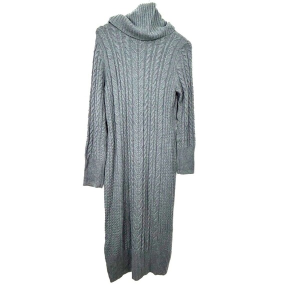 Tahari Women Size L Sweater Dress Storm Gray Cable Knit Cowl Neck Midi Sheath T3 - Picture 4 of 12